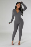 Long Sleeve Solid Zipper Sport Jumpsuit GXYF-H0419