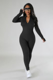 Long Sleeve Solid Zipper Sport Jumpsuit GXYF-H0419
