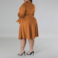 Plus Size Scarf Bubble Sleeve Midi Dress GDAM-J8001