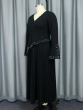 Plus Size V-Neck Flared Sleeve Studded Party Dress GKEN-AM040608