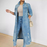 Fashion Holes Long Sleeve Denim Coat GKNF-TSC-2328