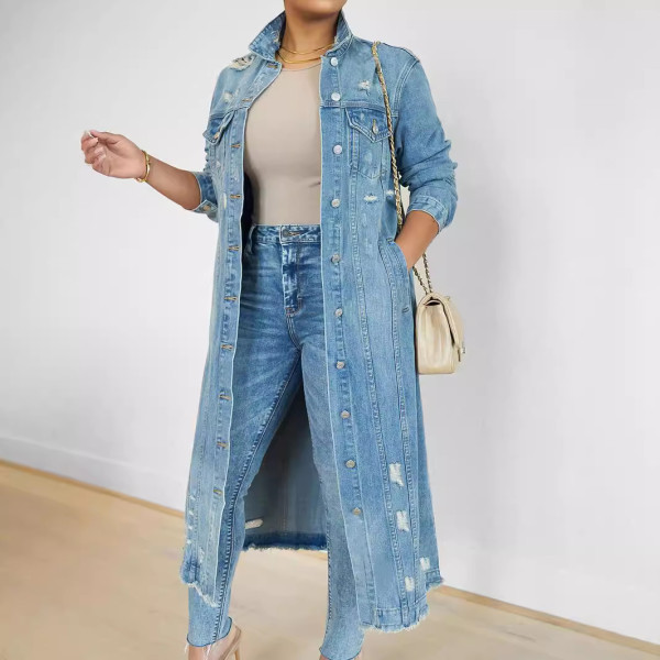Fashion Holes Long Sleeve Denim Coat GKNF-TSC-2328
