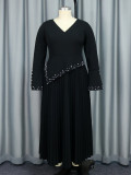 Plus Size V-Neck Flared Sleeve Studded Party Dress GKEN-AM040608