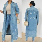 Fashion Holes Long Sleeve Denim Coat GKNF-TSC-2328