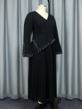 Plus Size V-Neck Flared Sleeve Studded Party Dress GKEN-AM040608