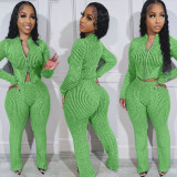 Knit Sweater Zipper Casual Pants Set NYF-8179