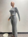 Knit Sweater Zipper Casual Pants Set NYF-8179