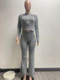 Knit Sweater Zipper Casual Pants Set NYF-8179