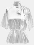 Casual Half Sleeve Solid Color Tie Shirt HNIF-2422