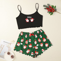 Santa Claus Print Camisole Top Shorts Loungewear Pajamas Set GXMB-9242