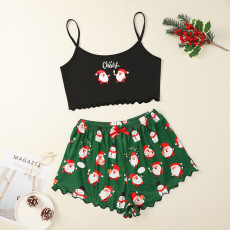 Santa Claus Print Camisole Top Shorts Loungewear Pajamas Set GXMB-9242