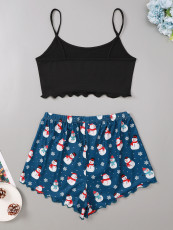 Christmas Snowflake Printed Tank Top Shorts Loungewear Pajamas Set GXMB-9222
