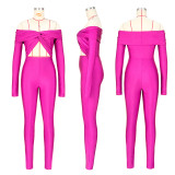 Lapel Twist Hollow Out Long Sleeve Jumpsuit ASL-6755