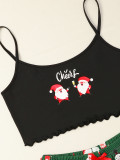 Santa Claus Print Camisole Top Shorts Loungewear Pajamas Set GXMB-9242