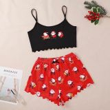 Santa Claus Printed Vest Shorts Pajamas Loungewear Set GXMB-9243