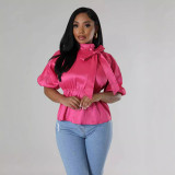 Casual Half Sleeve Solid Color Tie Shirt HNIF-2422