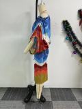 Printed Bat Sleeve Top Split Skirt Two Piece Set NY-10867
