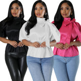 Casual Half Sleeve Solid Color Tie Shirt HNIF-2422