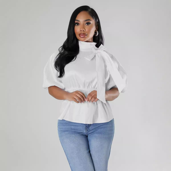 Casual Half Sleeve Solid Color Tie Shirt HNIF-2422
