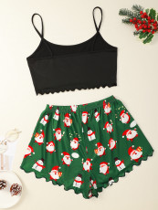 Santa Claus Print Camisole Top Shorts Loungewear Pajamas Set GXMB-9242