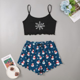 Christmas Snowflake Printed Tank Top Shorts Loungewear Pajamas Set GXMB-9222