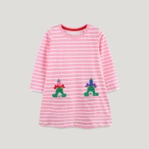 Kids Girl Cartoon Embroidery Round Neck Dress GASD-1519