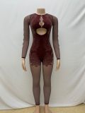 Solid Color Hollow Out Knits Jumpsuit GYDZ-0196