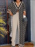 Fashion Printed V-Neck Loose Long Shirt Pants Set GMJL-001
