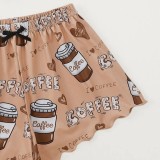 Sexy Print Short Sleeve Shorts Loungwear Set GXMB-TL9422_BKBN