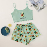 Avocado Print Sling Top Shorts Loungewear Pajamas Set GXMB-TL9395