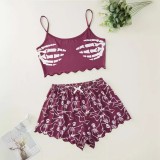 Skull Skeleton Printed Shorts Loungewear Set GXMB-TL9443_VT