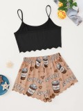 Sexy Print Short Sleeve Shorts Loungwear Set GXMB-TL9422_BKBN