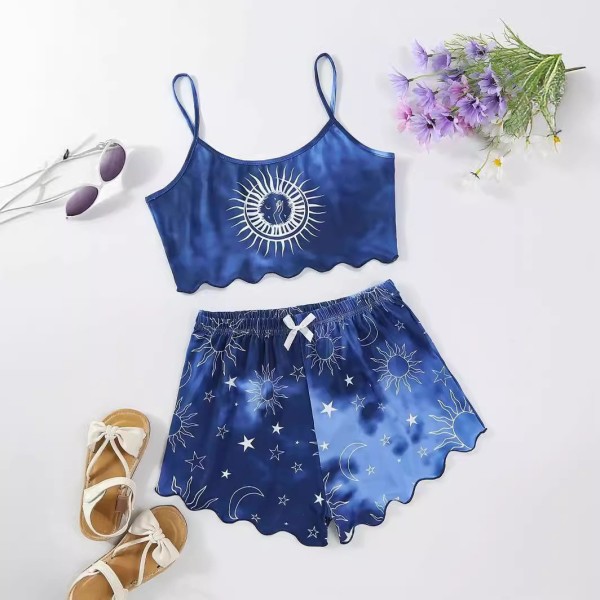 Tie Dye Print Sling Tops Loungewear Shorts Set GXMB-TL9453