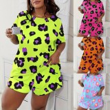 Plus Size Leopard Print Short Sleeve Loungewear Shorts Set GXMB-TL9853X_OR