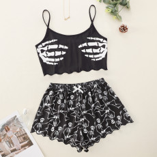 Skull Skeleton Printed Shorts Loungewear Set GXMB-TL9443_VT