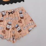 Sexy Print Short Sleeve Shorts Loungwear Set GXMB-TL9422_BKBN