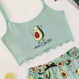 Avocado Print Sling Top Shorts Loungewear Pajamas Set GXMB-TL9395