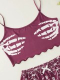 Skull Skeleton Printed Shorts Loungewear Set GXMB-TL9443_VT