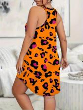 Plus Size Print U Neck Loose Midi Dress GXMB-9874X