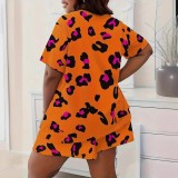 Plus Size Leopard Print Short Sleeve Loungewear Shorts Set GXMB-TL9853X_OR