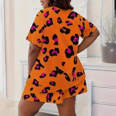 Plus Size Leopard Print Short Sleeve Loungewear Shorts Set GXMB-TL9853X_OR