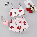 Loungewear Sling Love Print Vest Shorts 2 Piece Set GXMB-TL9817_WH