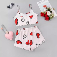 Loungewear Sling Love Print Vest Shorts 2 Piece Set GXMB-TL9817_WH