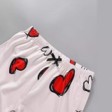 Loungewear Sling Love Print Vest Shorts 2 Piece Set GXMB-TL9817_WH