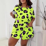 Plus Size Leopard Print Short Sleeve Loungewear Shorts Set GXMB-TL9853X_OR