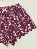 Skull Skeleton Printed Shorts Loungewear Set GXMB-TL9443_VT