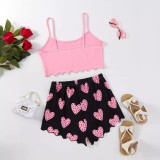 Love Print Sling Vest Shorts Loungewear Set GXMB-TL9613_PK