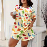 Plus Size Print Casual Loungewear Shorts Set GXMB-LPU2099A1