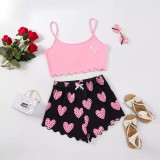 Love Print Sling Vest Shorts Loungewear Set GXMB-TL9613_PK