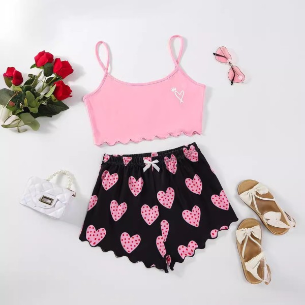 Love Print Sling Vest Shorts Loungewear Set GXMB-TL9613_PK